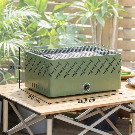 Barbacoa de Carbón 45,5x29x21 cm con Ventilador Integrado Temperatura Ajustable y Bandeja de Carbón Verde Claro [3]