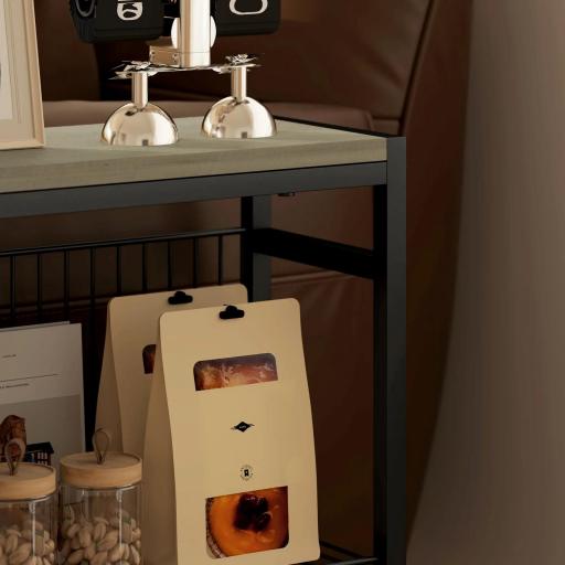 Mesa Auxiliar Estrecha de 3 Niveles con Estantes Abiertos y Estructura de Acero para Salón Dormitorio 43x18x62,5cm Gris [2]