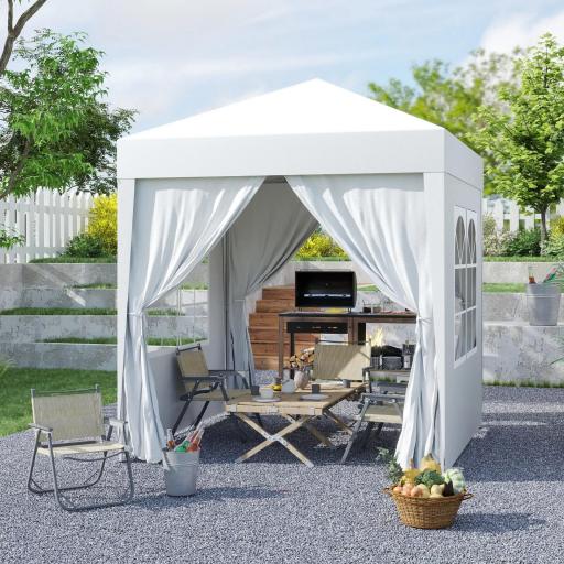 Cenador de Jardín 2x2m con 4 Paredes Laterales Tela Oxford 2 Puertas 2 Ventanas y Bolsa de Transporte Impermeable Blanco [8]