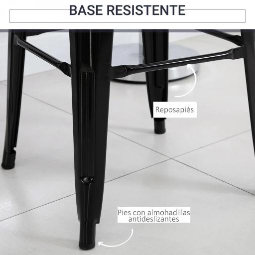Conjunto de 4 Taburetes de Bar Estilo Industrial Apilables y con Reposapiés Aptos para Interiores y Exteriores 43x43x76 cm Carga Hasta 120kg Negro [4]