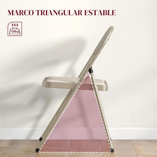 Juego de 4 Sillas Plegables Tapizadas en Lino Sintético con Respaldo y Estructura de Acero para Salón 45x46x78 cm Beige [3]