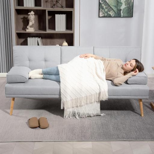 Sofá Cama 3 Plazas con Respaldo Ajustable de 3 Niveles Reposabrazos Desmontable 181x77x78 cm Gris Claro [7]