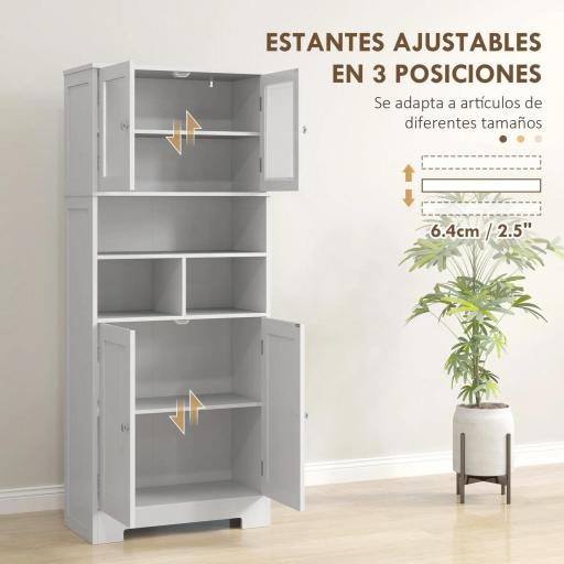 Alacena Alta con Armarios y Estantes Abiertos Puertas de Cristal Estantes Ajustables y Sistema Antivuelco 60x30x145,5 cm [3]