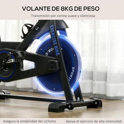 Bici Estática con Resistencia Regulable Volante de Inercia 8 kg Pantalla LCD Manillar y Asiento Ajustable Azul [4]
