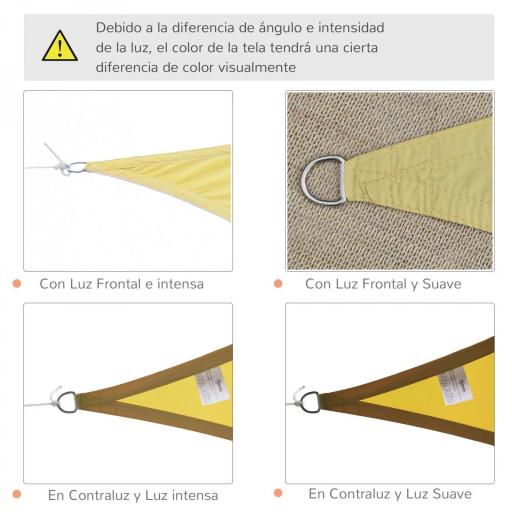 Toldo Vela Triangular 6x6x6 m Vela de Sombra para Jardín Patio Terraza Poliéster Anti UV Color Arena [3]