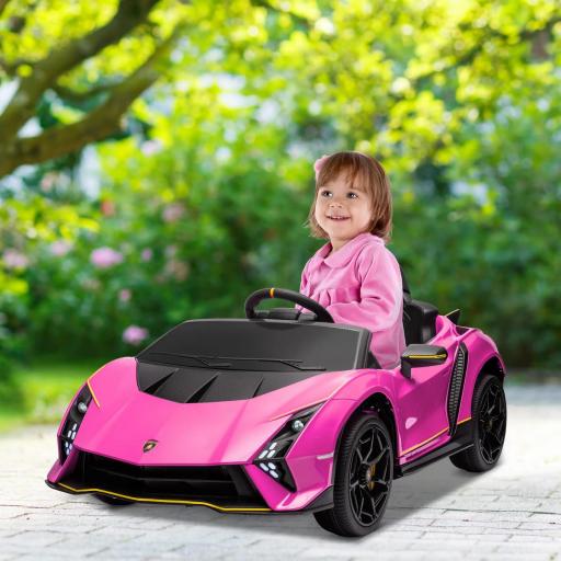 Coche Eléctrico para Niños Lamborghini Autentica con Batería 12V Mando a Distancia Faros Bocina Arranque Suave y Música MP3 Rosa