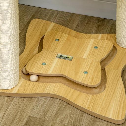 Árbol Rascador para Gatos con Hamaca Postes de Sisal Bolas Colgantes y Múltiples Juegos 53,5x53,5x90 cm Beige [5]