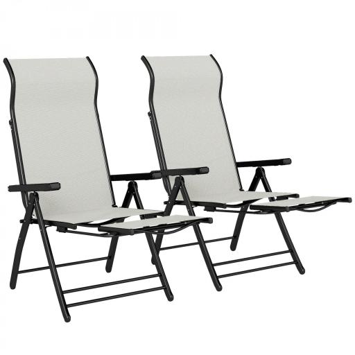 Pack de 2 Sillas Plegables Reclinables de Jardín Exterior con Respaldo Alto Ajustable en 5 Posiciones Reposapiés Gris [9]