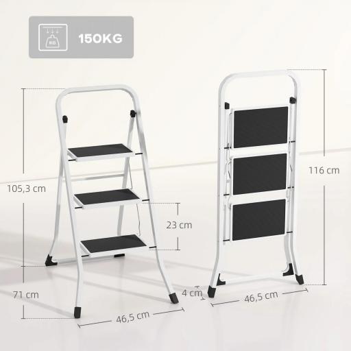 Escalera Plegable de 3 Peldaños 71x46,5x105,3 cm con Superficie Antideslizante Asa de Transporte y Carga Máxima 150 kg [1]
