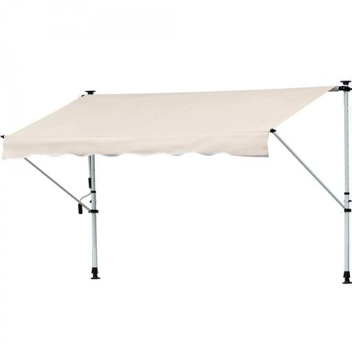 Toldo Manual Retráctil 4x1,2 m, Toldo Exterior Terraza Enrollable, Altura Ajustable 170-280 cm, con Manivela, Anti-UV e Impermeable, Sin Taladro, para Balcón, Jardín, Beige [9]
