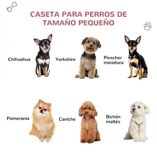 Caseta para Perro con Puerta Extraíble Base Elevada 3 Respiraderos y Ventana Abrible Caseta de Perros para Interior y Exterior 59x75x66 cm Gris Rojo [2]