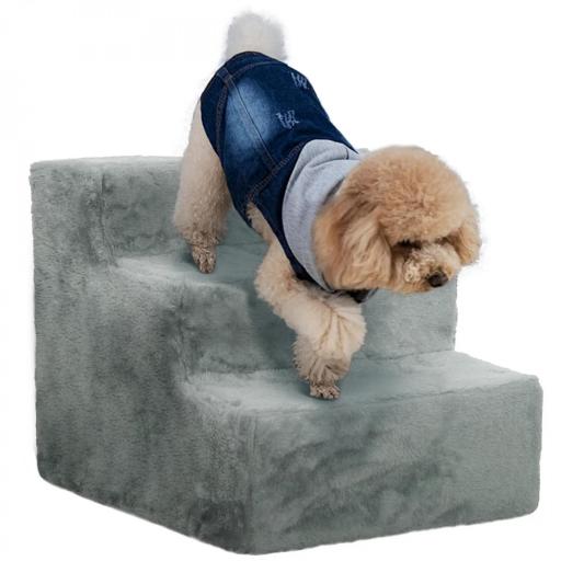 Escalera para Perros de 3 Peldaños con Funda Extraíble y Lavable para Mascotas Mayores para Cama Sofá 46x35x35 cm Gris [8]
