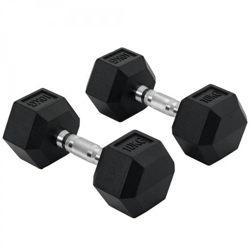 Juego de Mancuernas 2x10 kg con Barra de Conexión de Metal Cabeza Hexagonal para Entrenamiento en Casa Negro y Plata [9]