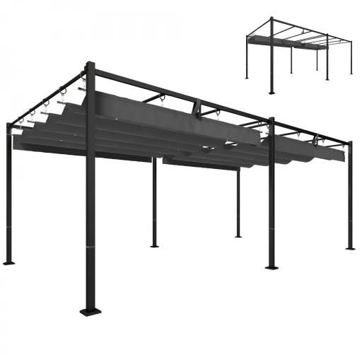Pérgola de Jardín 6x3 m con Techo Retráctil Protección UPF50+ Drenaje Cenador de Jardín para Patio Exterior Gris Oscuro [9]