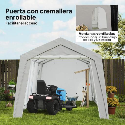 Carpa de Almacenamiento Exterior 3x6 m con Tela PE Resistente al Agua y Rayos UV Puerta Enrollable y Ventanas Gris [2]
