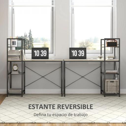 Escritorio de Estilo Industrial con Estantería Reversible Mesa de Estudio para Oficina Dormitorio 110x53x115,5 cm Roble [1]