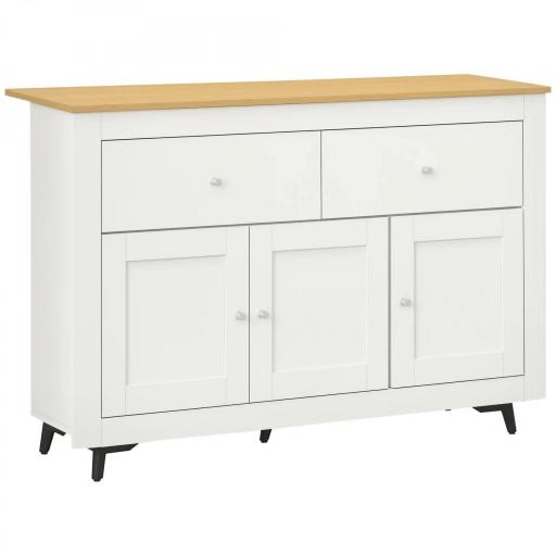 Aparador con 2 Cajones 3 Puertas Estante Ajustable Mueble Auxiliar de Cocina 117x35x80 cm Blanco [8]