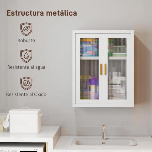 Armario de Baño de Pared Mueble de Baño Colgante Moderno con Estante Ajustable Puertas de Acrílico Blanco [3]