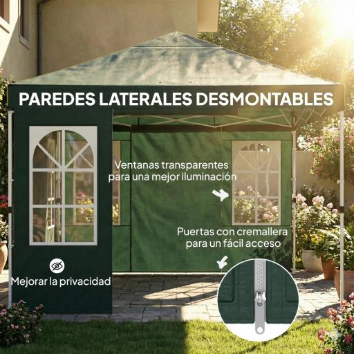 Carpa Plegable 3x3 m Pop-up con UPF50+ 4 Laterales Desmontables Altura Ajustable y Bolsa de Transporte Verde [5]