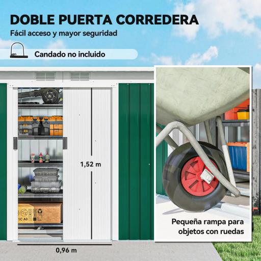 Cobertizo de Jardín 213x130x172 cm Caseta de Exterior Metálica para Almacenamiento de Herramientas Verde Oliva [7]