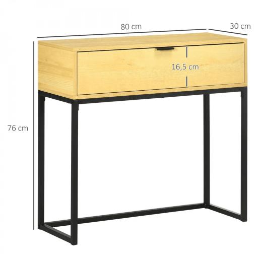 Mesa Consola con Cajón Consola Auxiliar Moderna Mesa de Entrada con Patas de Acero para Pasillo Salón 80x30x76cm Natural [1]