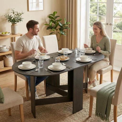 Mesa de Cocina Plegable con Alas Abatibles Mesa de Cocina Plegable de Forma Ovalada Estilo Moderno 163x80x75 cm Negro