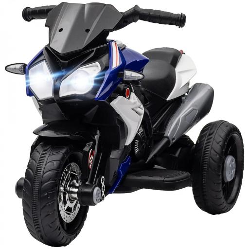 Moto Eléctrica Infantil con 3 Ruedas con Batería 6V Recargable Funciones de Música Bocina Faros 86x42x52 cm Negro y Azul [7]