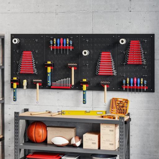 4 Paneles de Herramientas de Pared 38 Piezas cada panel 60x40 cm con Ganchos y Estantes Negro y Rojo [6]