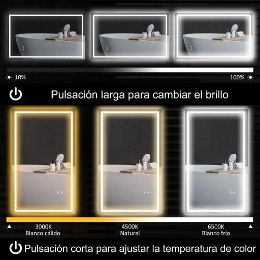 Espejo de Baño LED 100x60 cm con Luz Retroiluminado Antivaho Brillo Ajustable Montaje Vertical u Horizontal [4]