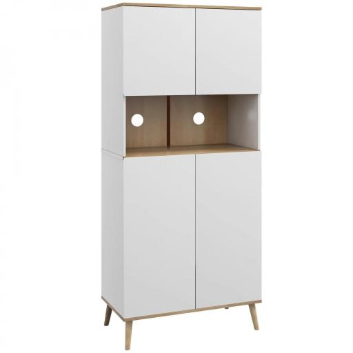 Alacena de Cocina con 4 Puertas Encimera para Microondas Estantes Ajustables Orificio de Cable y Patas de Madera Blanco [10]