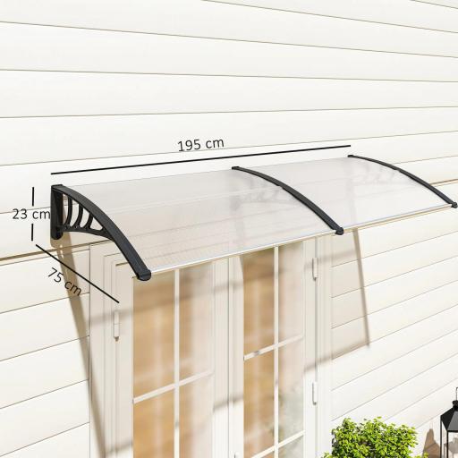 Tejadillo de Protección 195x75 cm Marquesina de Exterior con Paneles de Policarbonato Barras de Aluminio Transparente [1]