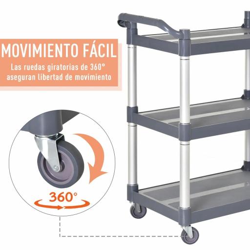 Carrito Auxiliar con Ruedas de Aleación de Aluminio Carrito de Cocina de 3 Niveles Carrito de Almacenamiento Carga 105 kg para Comedor Sala Baño 88x44x93 cm Gris [7]