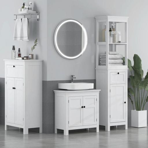 Mueble de Baño Columna de Baño con Cajón 2 Puertas y Estantes Ajustables Armario de Baño Moderno 60x30x102,5 cm Blanco [5]