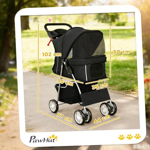 Carrito para Perros Pequeños con Cesta de Almacenaje Portavasos Ruedas y Cojín Lavable 77x44x102 cm Negro [1]