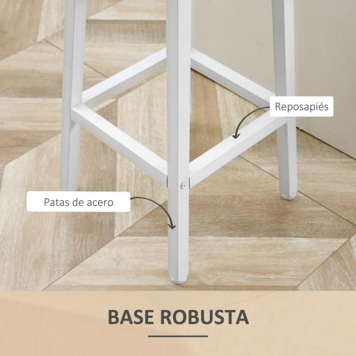 Juego de 2 Taburetes Altos de Cocina con Asiento de Melamina y Patas de Acero 32,5x32,5x65 cm Natural y Blanco [7]