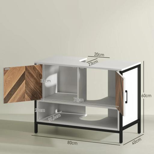 Mueble bajo Lavabo con 2 Puertas y Compartimento Abierto para Lavabo con o sin Pedestal 80x40x60 cm Crema y Nogal [1]