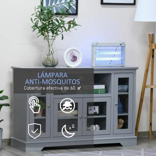 Lámpara Antimosquitos Eléctrico 30W Mata Mosquitos Eléctrico con Luz UV Efecto 60 m² 48,5x8,5x26,5 cm Gris [2]