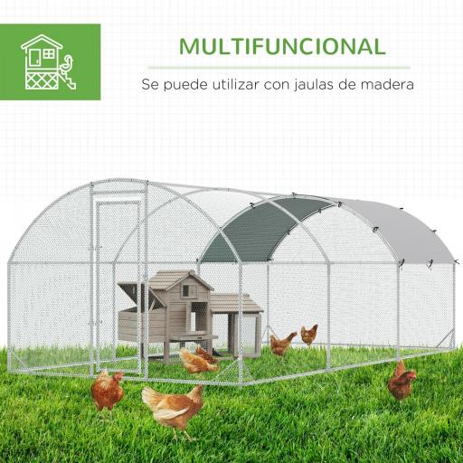 Gallinero de Exterior Grande para 12-18 Gallinas de Acero Galvanizado y Techo de Tela Oxford 5,7x2,8x1,97 m Plata [3]