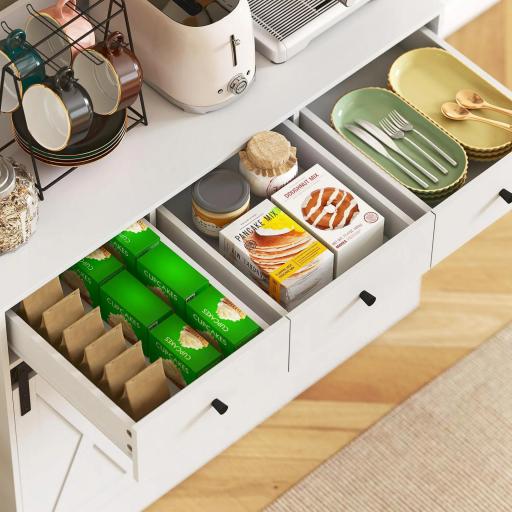 Alacena de Cocina con 2 Puertas Corredizas 3 Cajones Encimera para Microondas y Estantes Ajustables Blanco 93,5x40x180cm [7]
