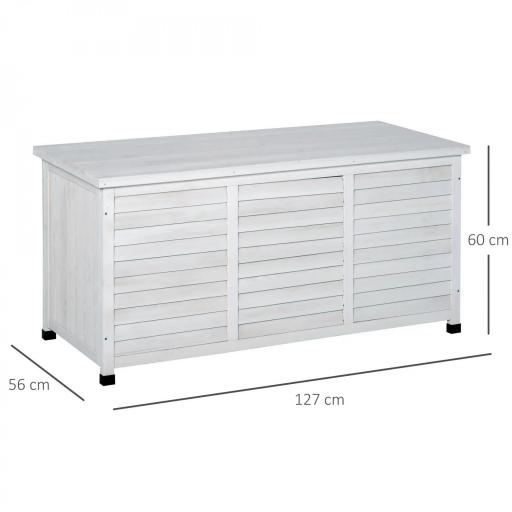 Baúl de Almacenaje Exterior 284L Arcón de Jardín de Madera Impermeable con Tapa Abrible y Diseño Persiana 127x56x60 cm Blanco [1]