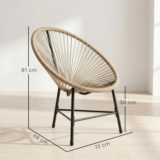 Conjunto de 2 Sillas Acapulco de Jardín de Ratán Sintético Sillas para Exterior con Estructura de Acero Natural [1]