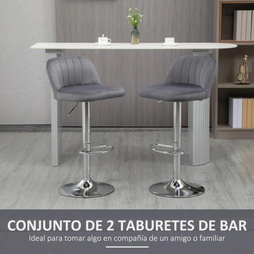 Juego de 2 Taburetes de Cocina Taburetes Altos con Altura Ajustable Asiento Giratorio 43x45x81-101 cm Gris [2]