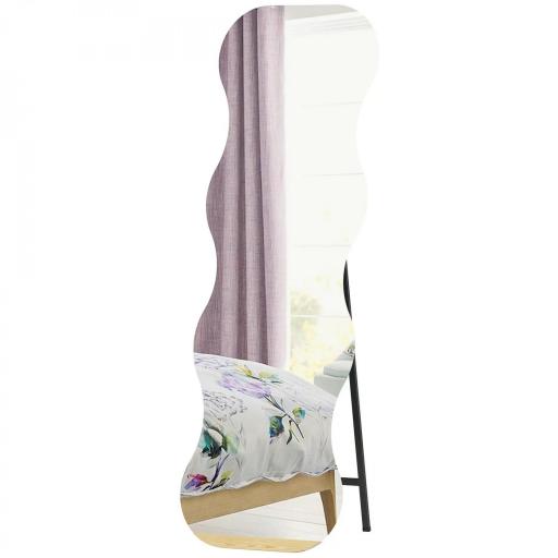 Espejo de Pie Cuerpo Entero sin Marco Espejo de Pie Forma Ondulada con Soporte y Base de Madera 50x2,7x160 cm Negro [7]