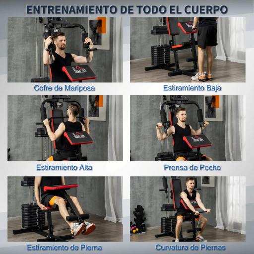 Máquina de Musculación con Placas de Peso de 65 kg Carga Max. 100 kg para Entrenamiento Fitness en Hogar Negro y Rojo [2]