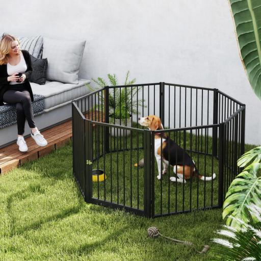 Parque para Perros de 8 Paneles 60x76 cm Corralito para Perros Pequeños y Medianos para Interior y Exterior Negro