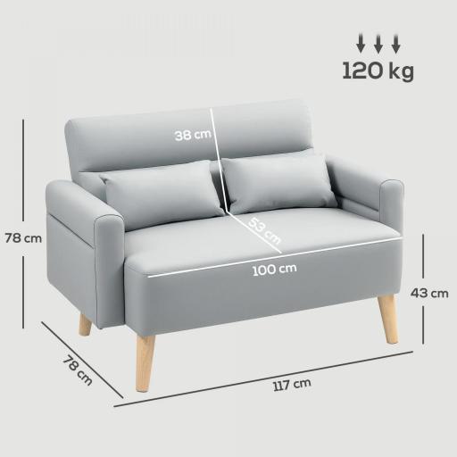 Sofá de 2 Plazas con Tapizado de Cuero Sintético Acolchado Grueso y Patas de Madera para Salón 117x78x78 cm Gris [1]