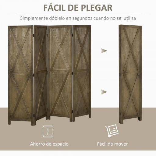 Biombo Separador de Ambientes de 4 Paneles Biombo Plegable 182x170 cm para Salón Dormitorio Oficina Marrón Grisáceo [2]
