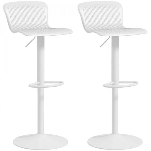 Conjunto de 2 Taburetes Altos de Cocina Giratorios con Respaldo y Altura Ajustable Carga 120 kg para Bar Salón Blanco [9]