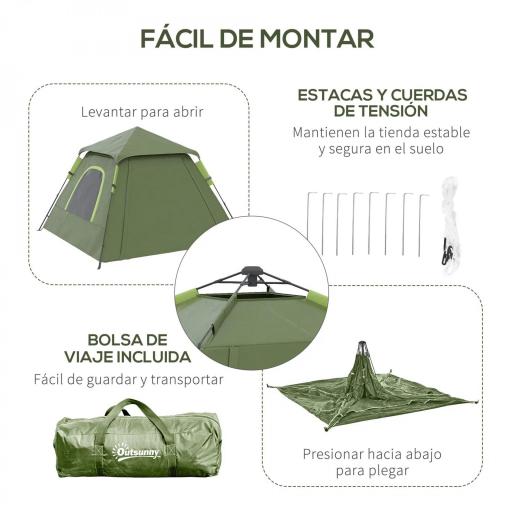 Tienda de Camping Pop-up para 2-3 Personas Impermeable 2000 mm con Bolsa de Trasporte 210x210x150 cm Verde [2]