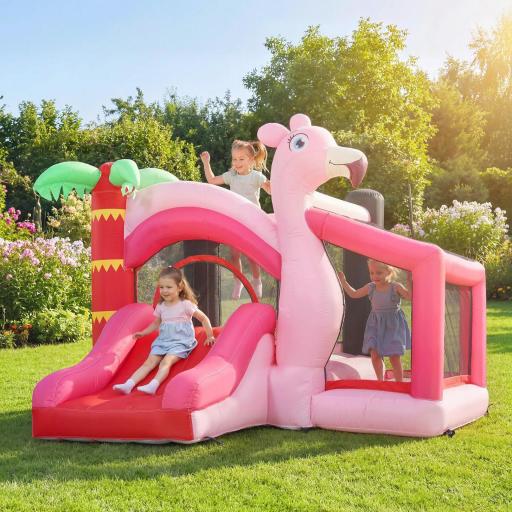 Castillo Hinchable para Niños con Soplador Tobogán Cama Elástica Piscina de Pelotas Canasta de Baloncesto 255x230x196cm